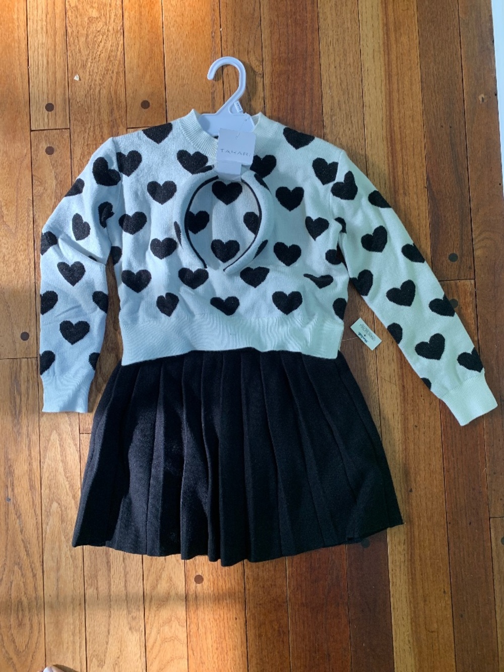 NWT Tahari sweater, pleated skirt, headband/big girls size 5/6